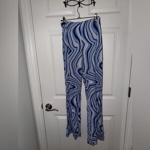 Zara Blue and White Swirl Flare Pants
